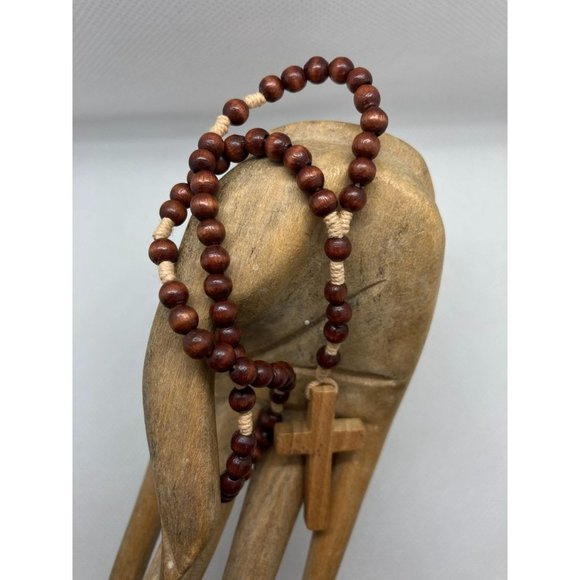 Small Wooden Rosary Bracelet w Assisi Cross - Picture 2 of 5